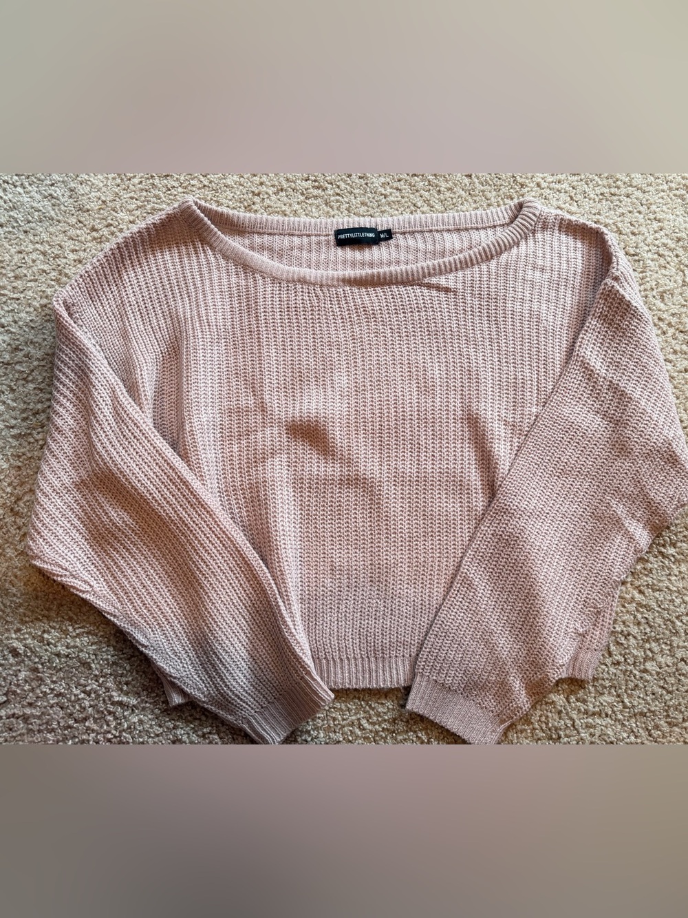 PRETTYLITTLETHING Dusty Pink Waffle Knit Scoop Neck Sweater
